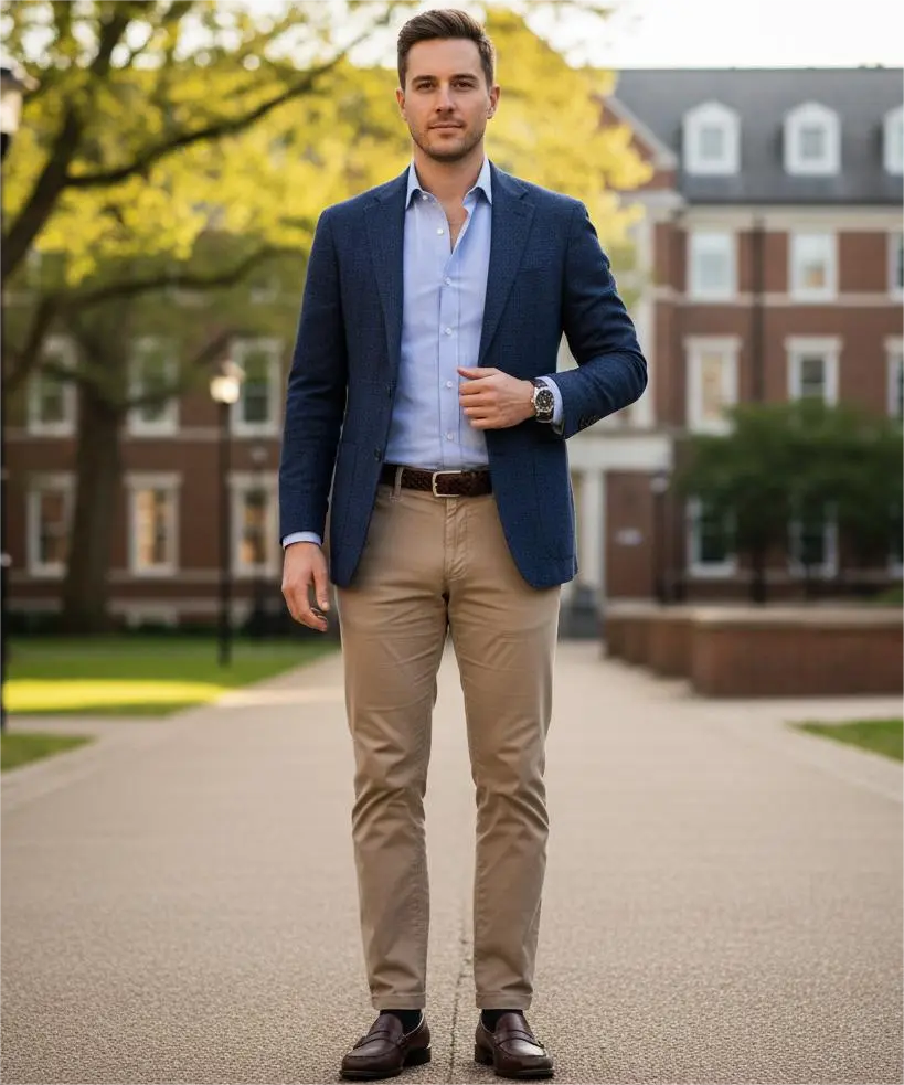 Man is wearing smart casual dress