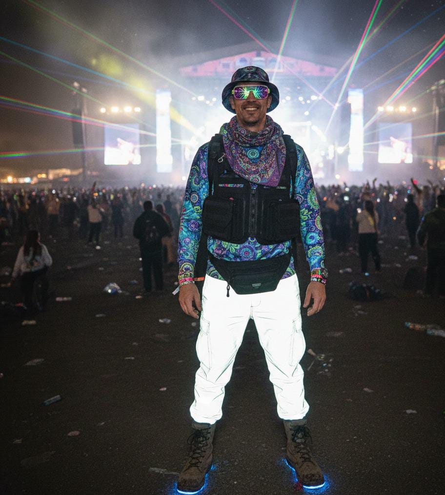 Man is wearing different styling of rave fashion