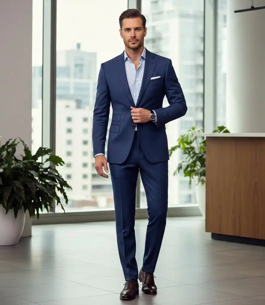 Wearing two piece suit in slim fit suits format