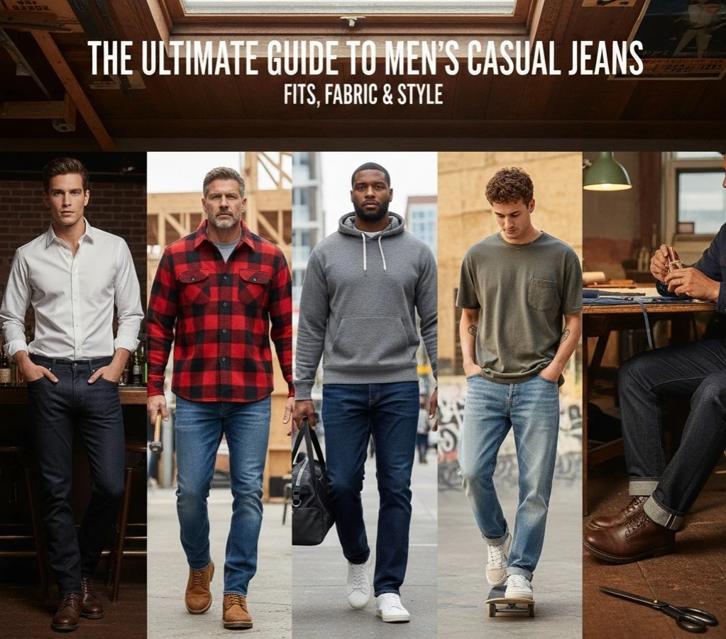 Different fabric style of casual jeans for men