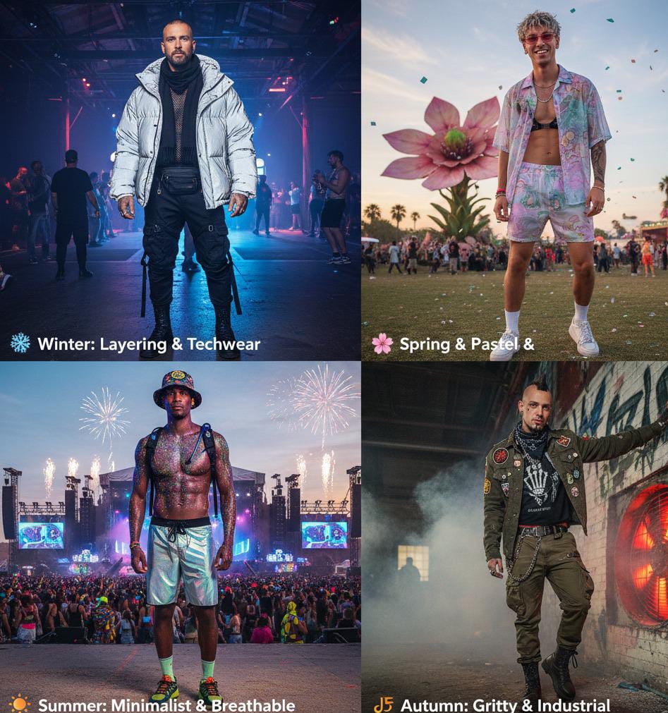 Different seasonal combination style of rave outfits men