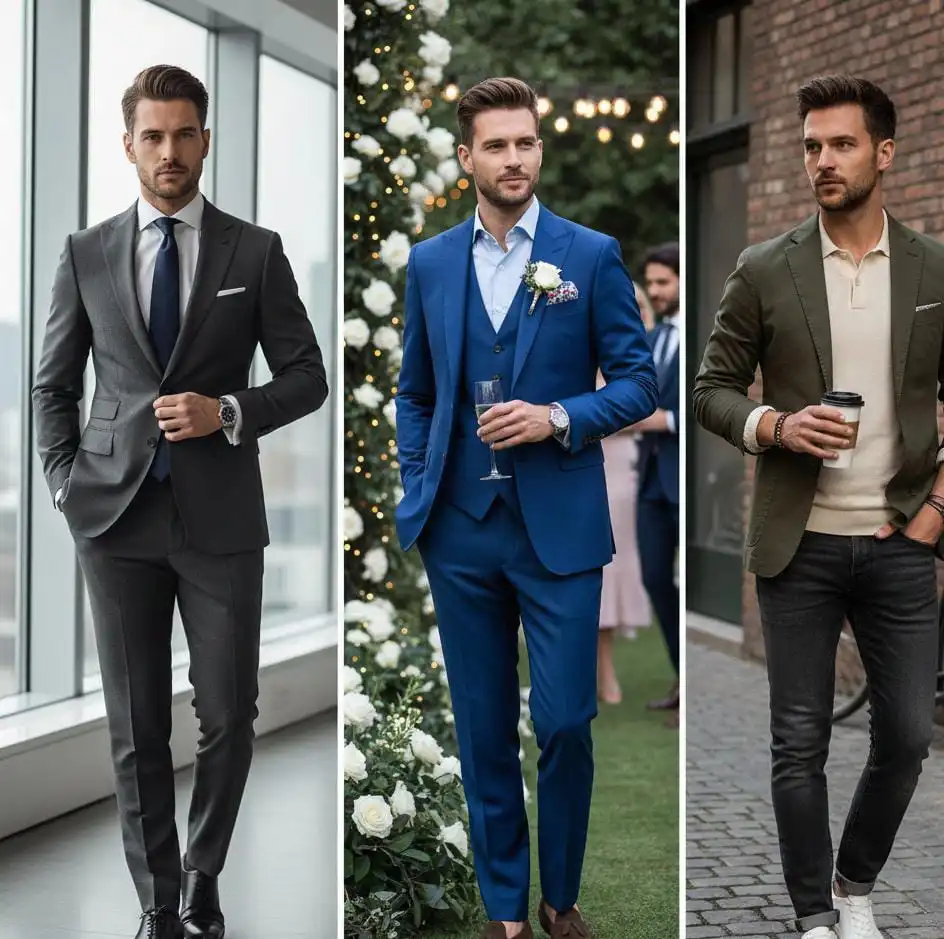 Different combination of slim fit suits for men