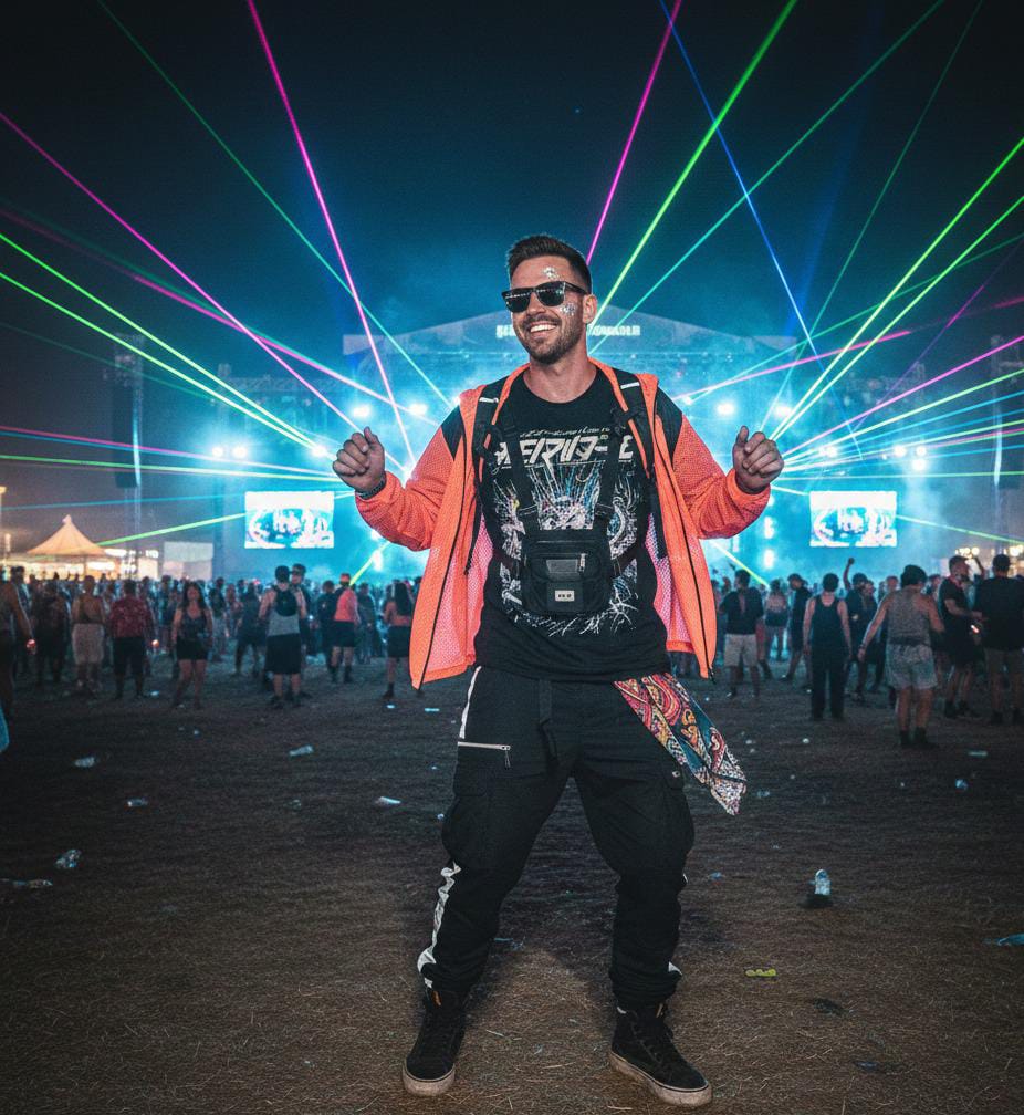 Man is enjoying with rave outfits men clothing