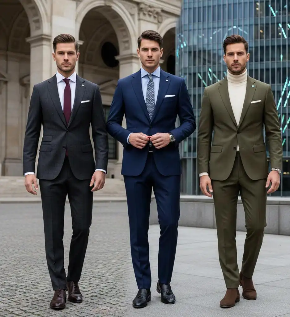 Different combination of three piece suits for men