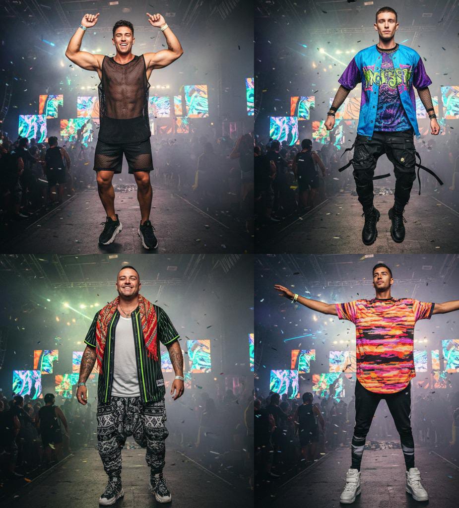 Different styling of rave outfits men