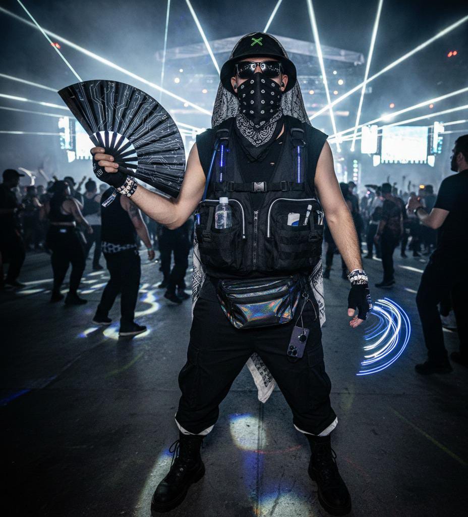 Man is wearing different styling of rave fashion