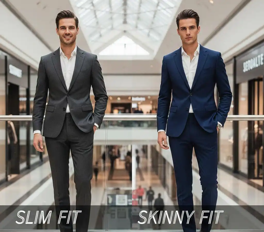 Slim fit suits for men wearing in the mall