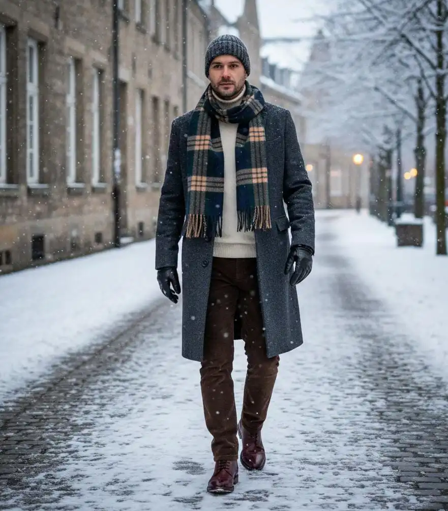 A man who is working in the street wearing winter outfits for men