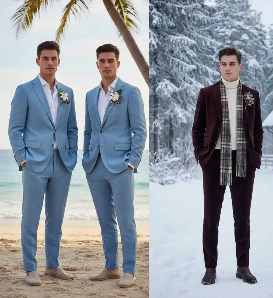 This picture is showing different outfits of wedding outfits for men.
