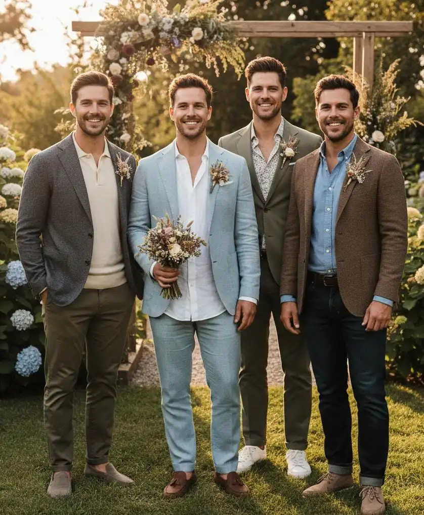 boys are wearing wedding outfits for men.