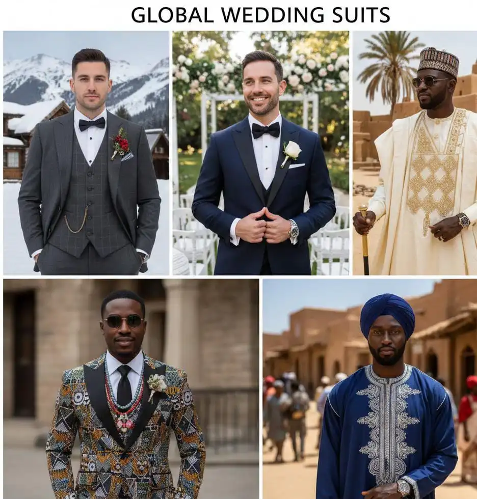Different combination of wedding outfits for men.