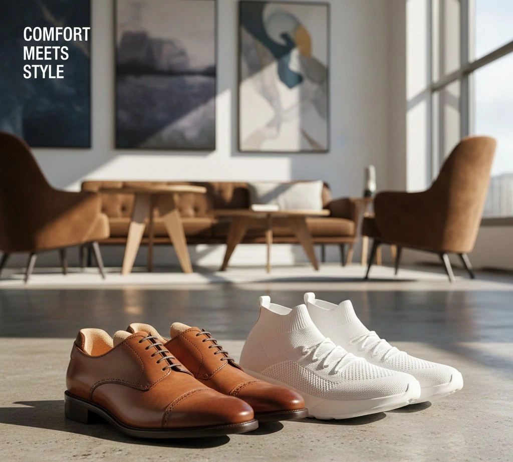 White brown combination sneaker outfits for men.