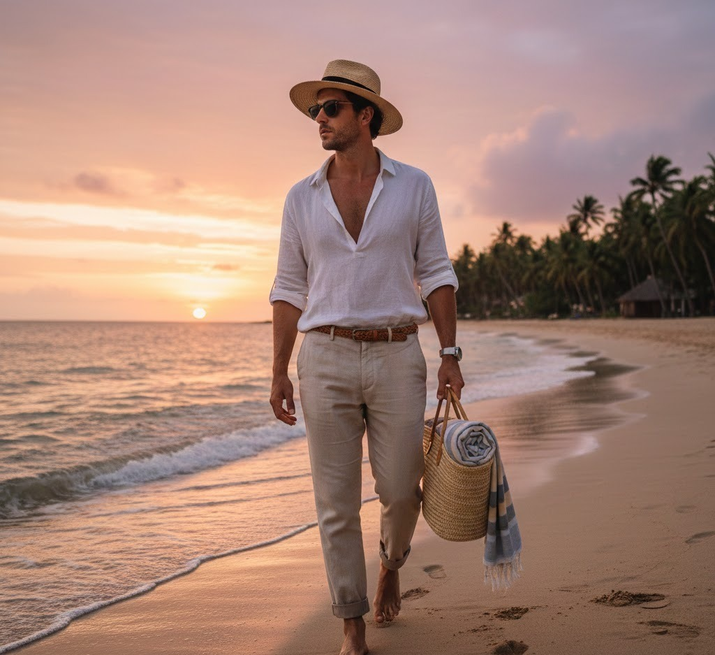 Beach men wear evening scene
