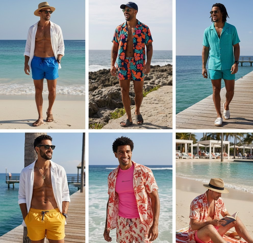 Beach men wear different smart casual shirts
